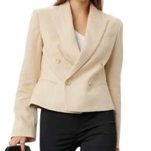 NWT A.L.C. River Linen & Cotton Double Breasted Peak Lapel Blazer Jacket, Size 8